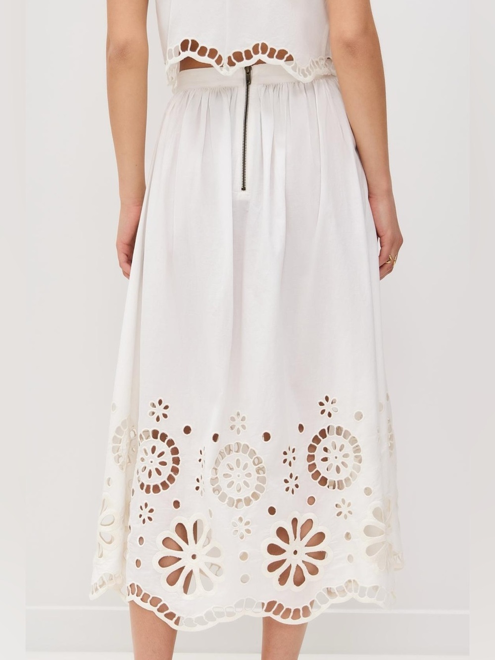 THE GREAT. White Eyelet Cutout Midi Skirt - Picture 7 of 9